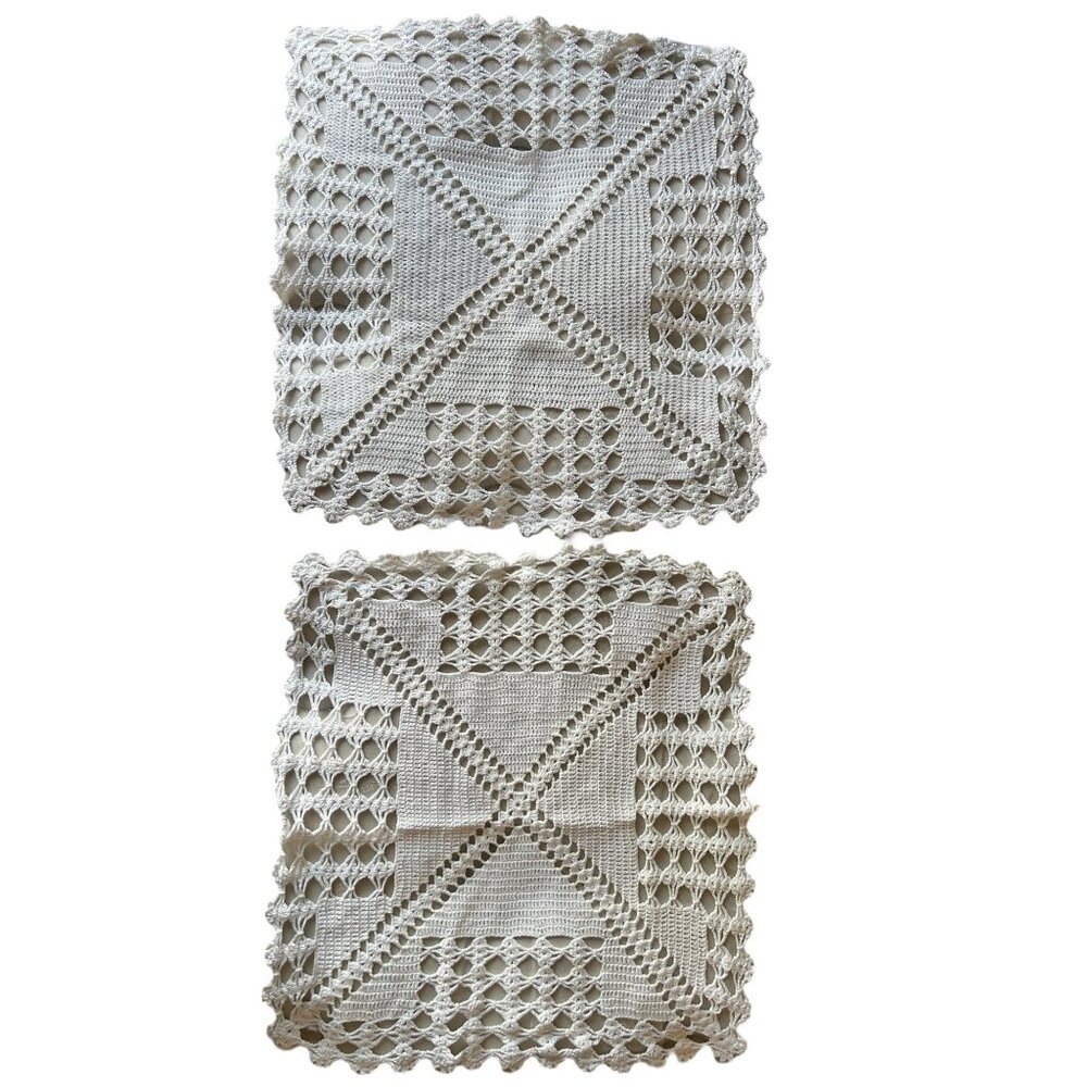 Hand Crocheted White Cotton Doilies Square Cottage Core VTG Wedding Country - Picture 4 of 14